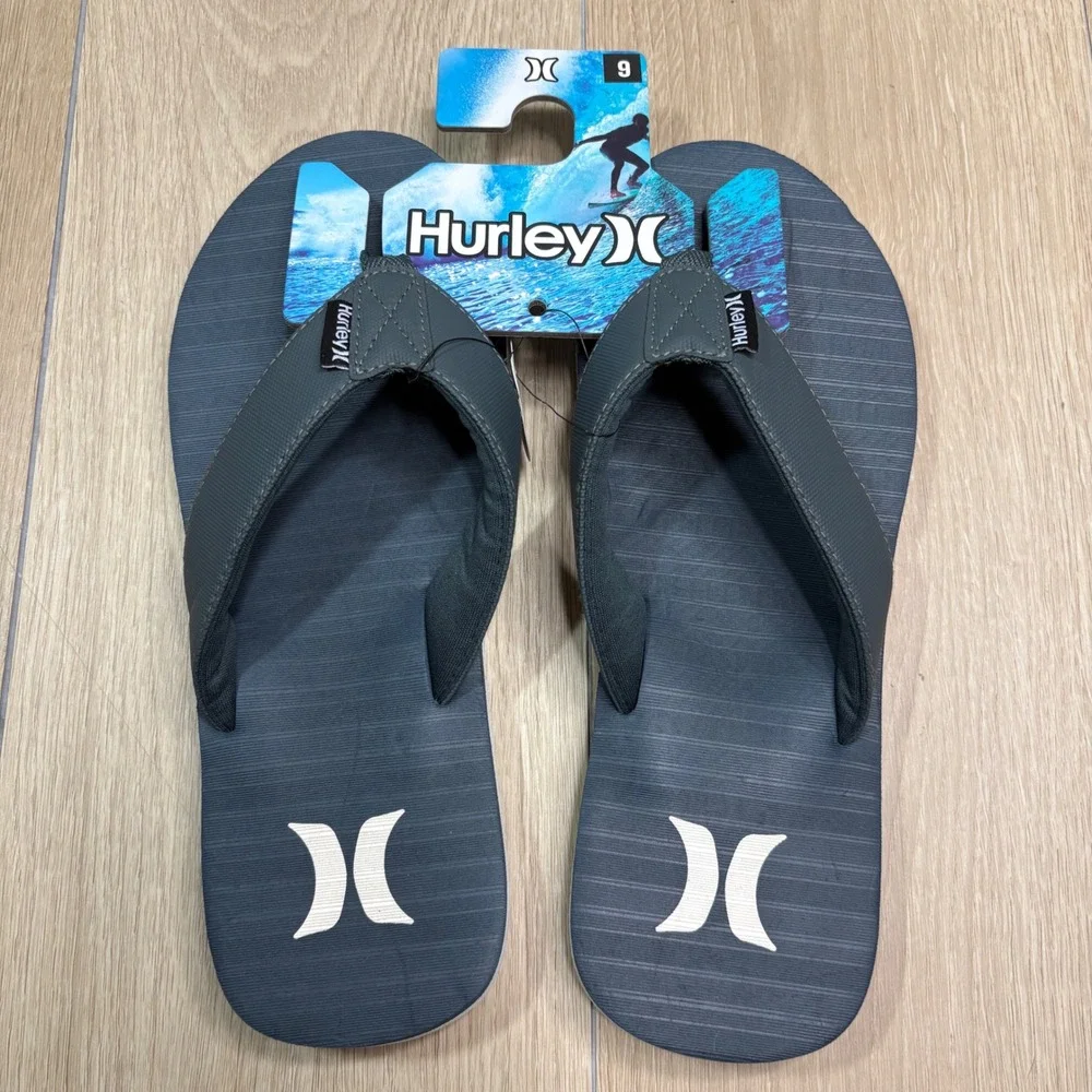 Hurley Mens Flip Flop Sandals Grey Charcoal Thong Summer Beach Shoes Size 9 NWT